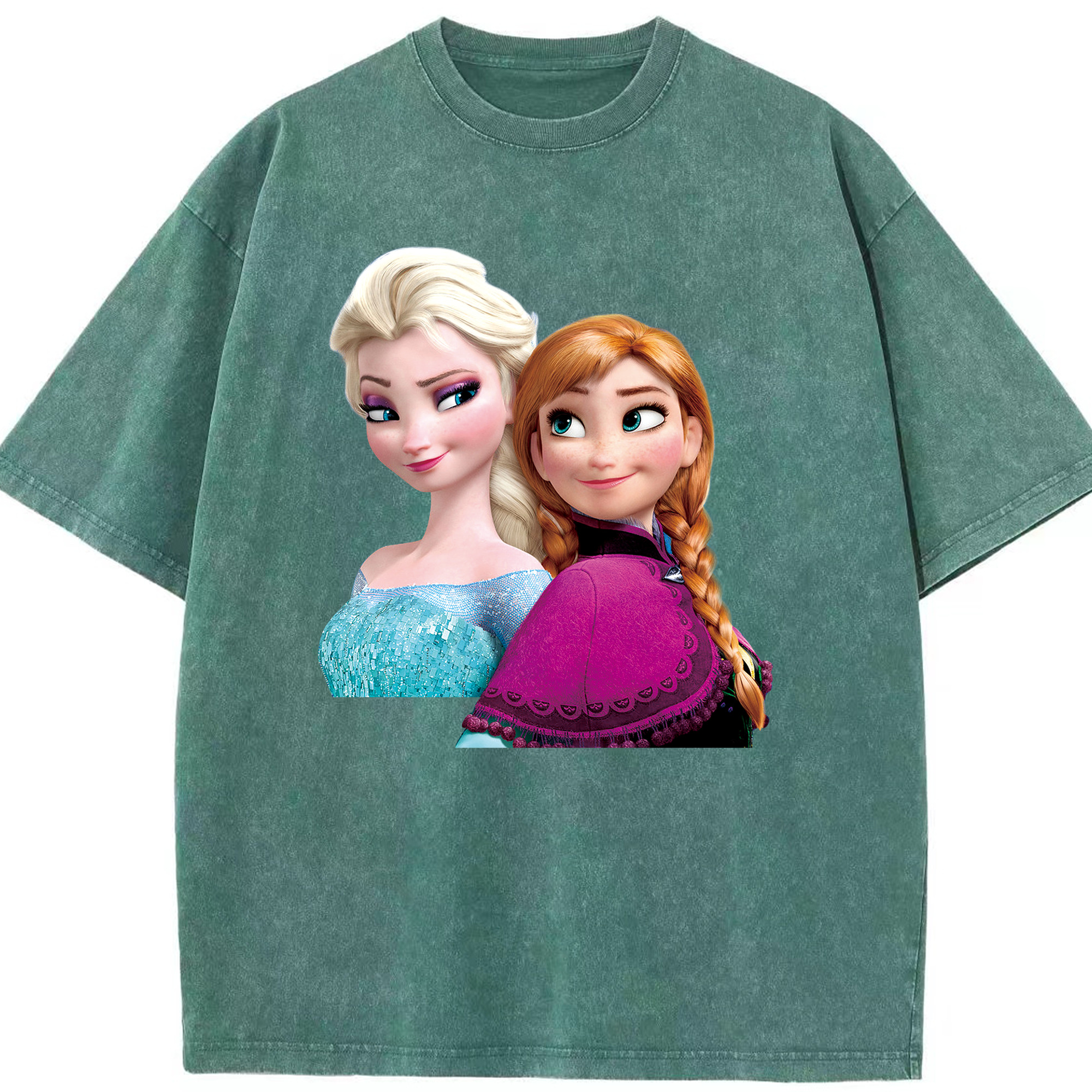 （画像用） アナと雪の女王 アンナ エルサ Frozen Anna Elsa 綿100% ヴィンテージ風 半袖Tシャツ（フロントプリント）